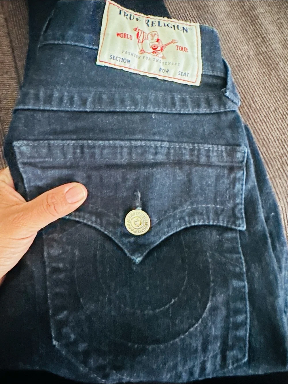True Religion Women’s Navy Straight Leg Jeans with Signature Flap Pocket
